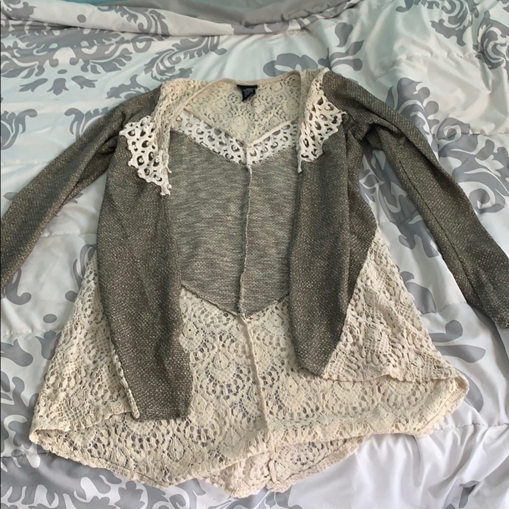 Rue 21 green and white cardigan